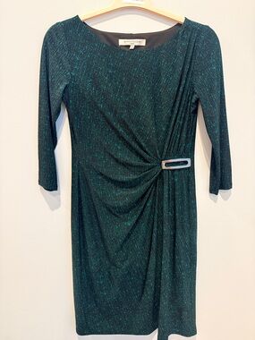 Evan Picone Teal Sheath Dress with Side Buckle Detail